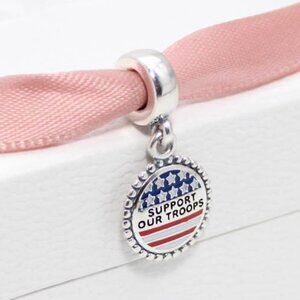 Pandora United States Flag Support Our Troops Dangle Charm S925 Silver with box